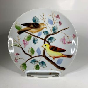 Vintage Decorative Finch Birds Plate Hand Painted Cottage Core Shabby Decor